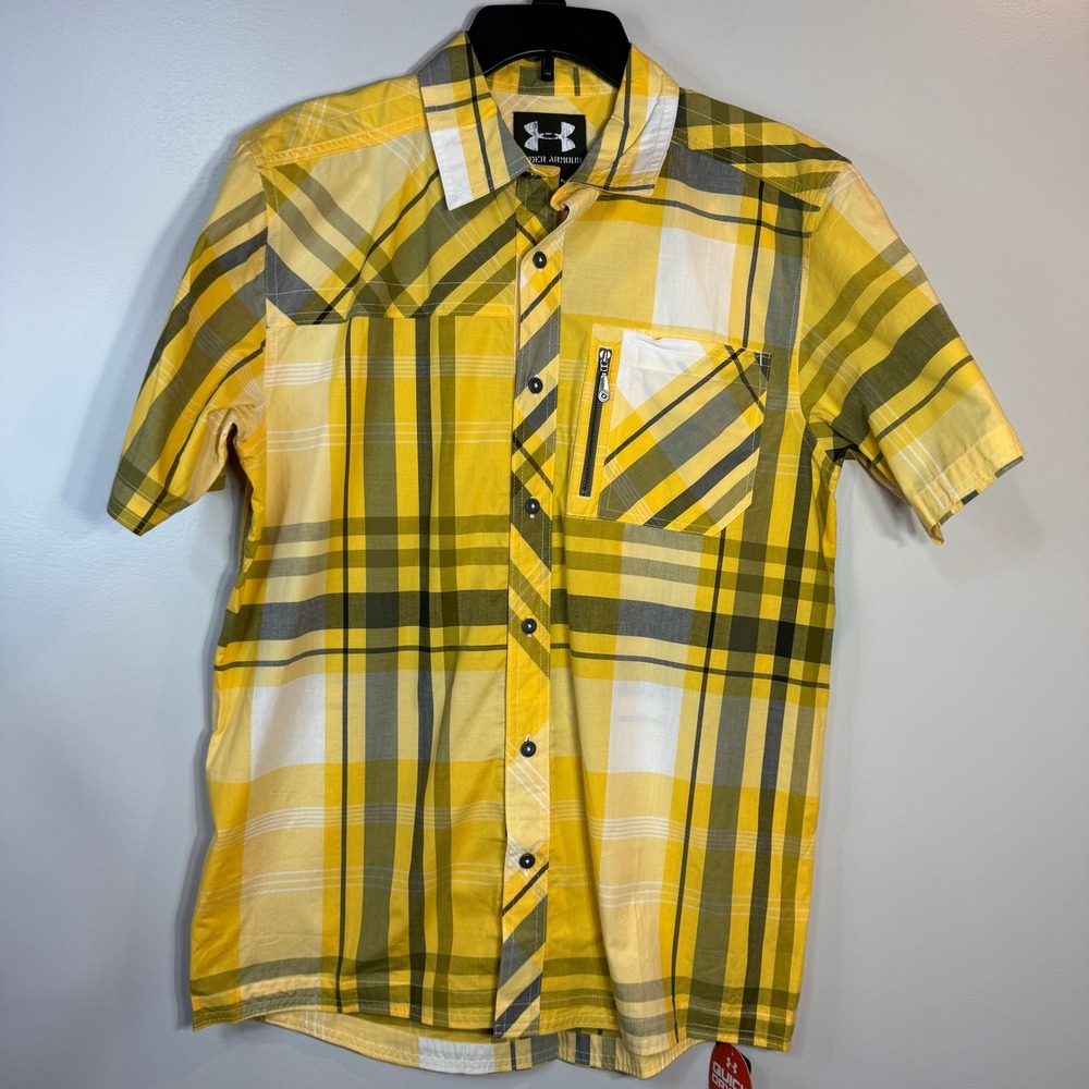 Under‎ Armour Quick Dry Button Up Shirt Men's Med Plaid Short Sleeve Casual NEW